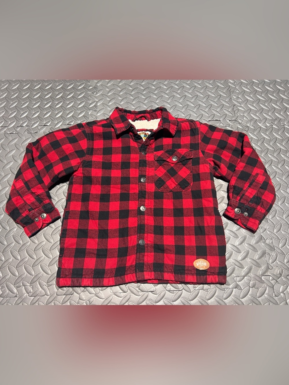 Bass Pro Shops Kids Red & Black Plaid Sherpa Lined Jacket